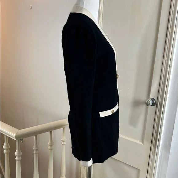 EXPRESS • Black and Cream Cardigan with Gold Buttons - Picture 3 of 8